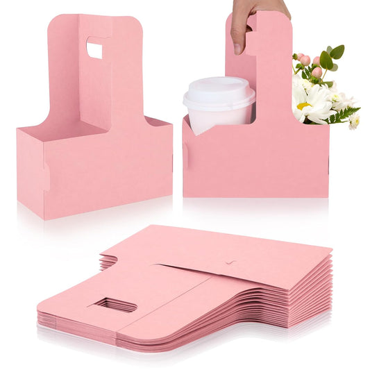 Bodaon 2 Cup Drink Carrier with Handle, 15 Pcs Cardboard Cup Holders, Disposable Drink Carriers for Delivery, Kraft Paper Coffee Cup Holder to Go, Take Out Cup Carriers for Hot/Cold Drinks