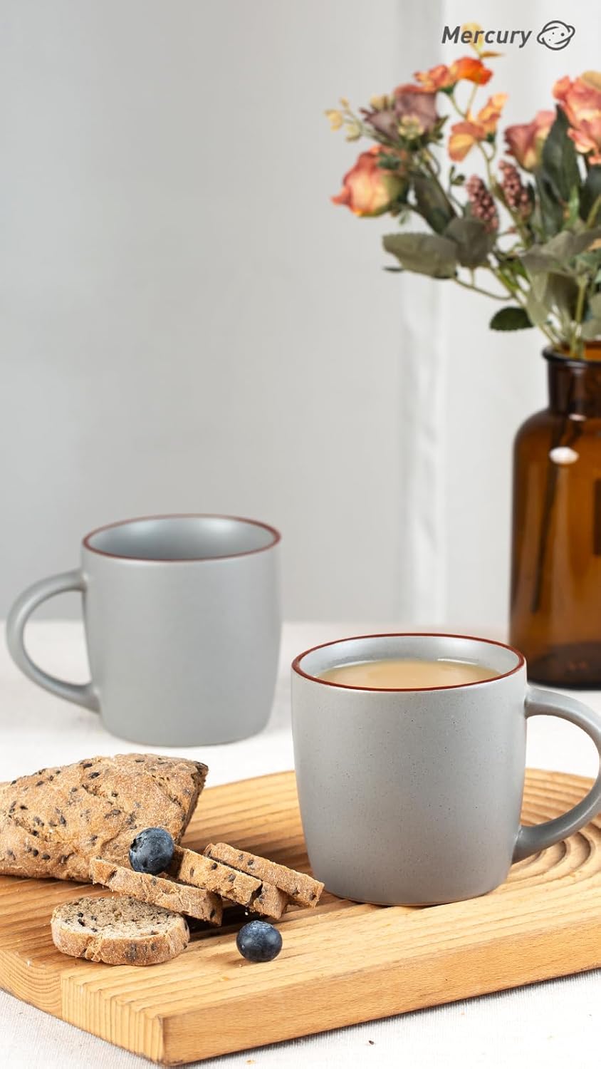 famiware Mercury Coffee Mugs 13 oz, Coffee Mugs Set of 4 with Handle, Cups for Latte, Hot Tea, Cappuccino, Mocha, Cocoa, Dark Grey