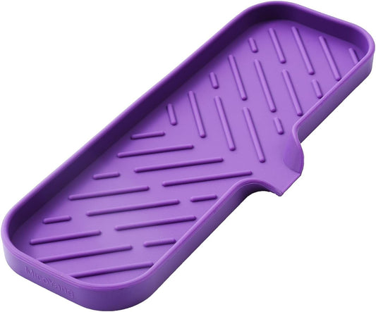 Silicone Bathroom Soap Dishes with Drain Spout-Bathroom and Kitchen Sink Organizer,Sponge Holder,Dish Soap Tray,Perfect for Dispenser,Scrubber,Bottle,Cup on Sink or Counter-Purple 12"×4"