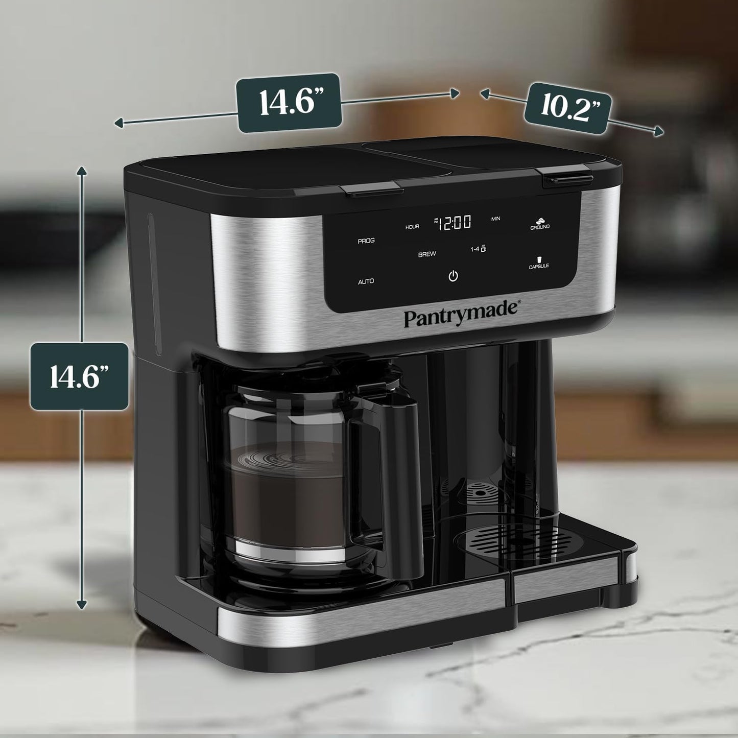 Deluxe 12-Cup Coffee Maker & Single Serve Brewer – Programmable, K-Cup Compatible, Adjustable Brew Size, Glass Carafe, Auto Shut-Off - Ideal for Home or Office