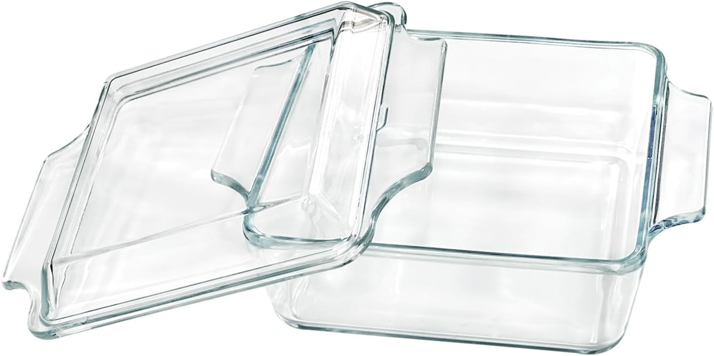 Small 1-QT Square Tempered Glass Casserole Dish with Lid, Mini Clear Glass Casserole Cookware with Glass Lid