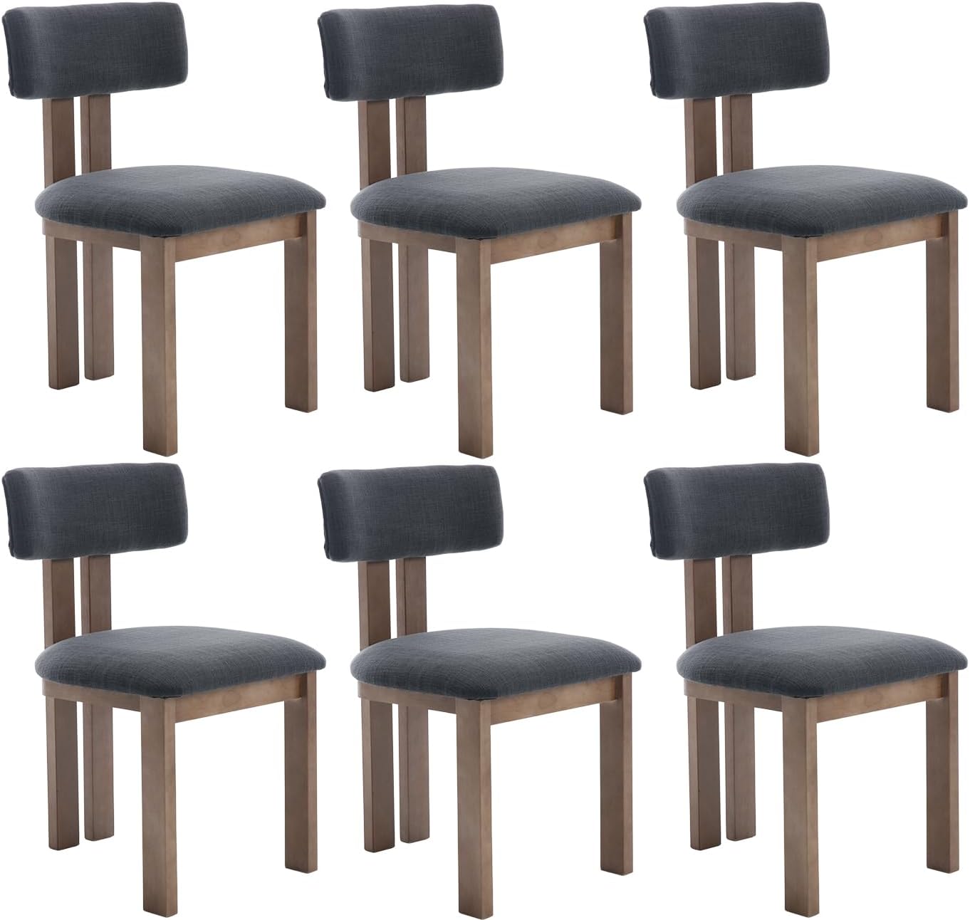 chairus Dining Chairs Set of 6 Linen Fabric Diner Chairs Farmhouse Wood Chairs for Kitchen and Dining Room, Black