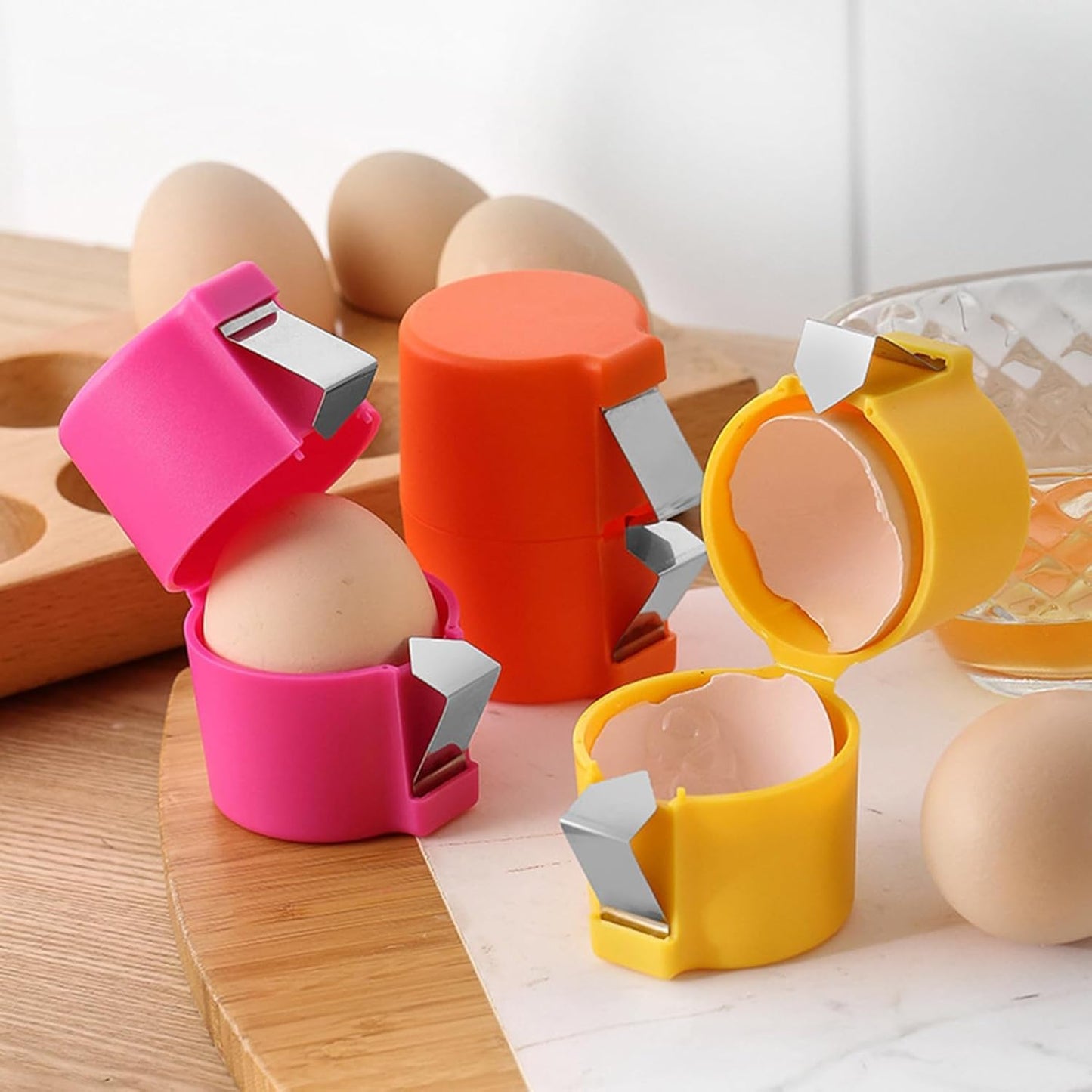 Egg Topper Cutter Tool Egg Cracker Tool Egg Shell Opener Hard Boiled Egg Peeler Egg Shell Opener for Hard Boiled Eggs Egg Cracker Tool For Eggs Kitchen Gadgets (2, Yellow)