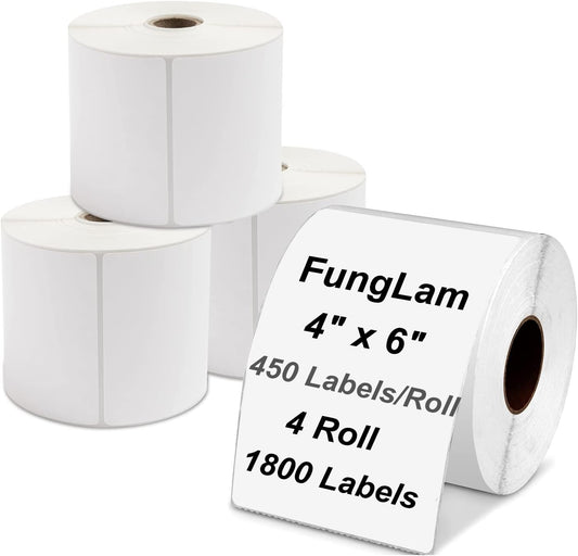 FungLam 4"x6" Thermal Mailing Labels - 450 Labels/Roll (4 Rolls), Compatible with JADENS, Munbyn, Rollo, iDPRT Printers