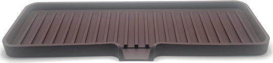 Happitasa Silicone Soap Dish Tray and Sponge Holder with Drain Chute | Bathroom and Kitchen Sink Organizer Caddy (Dark Chocolate, 12"x4", 7.4 Ounces)