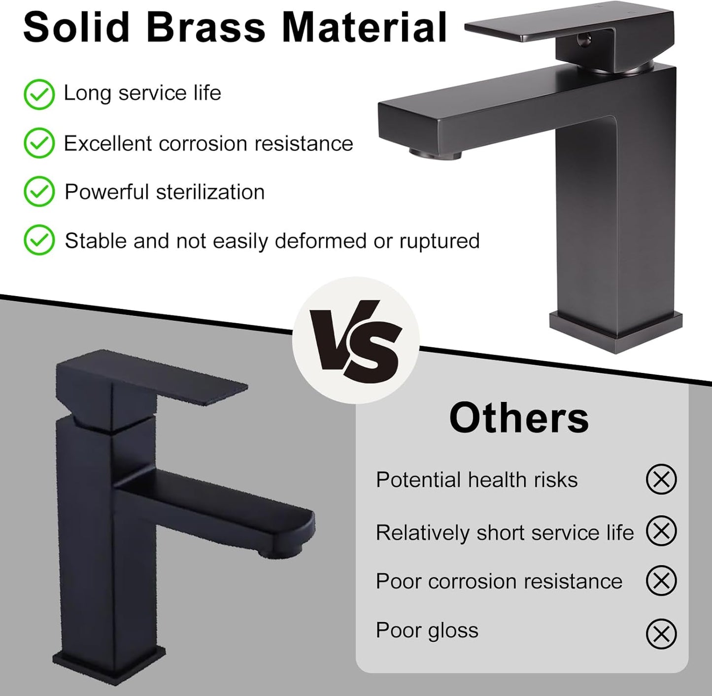 Solid Brass Brushed Grey 1 Hole Bathroom Faucet, cUPC & CEC Certified Single Hole Faucet for Bathroom Sink with Water Supply Hoses & Pop Up Drain Stopper