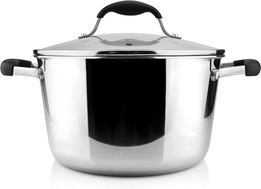 AVACRAFT 18/10 Tri-Ply Stainless Steel Dutch Oven, Chef’s Pan with Glass Lid, Induction Compatible, Multipurpose Stock Pot, 5 Quart