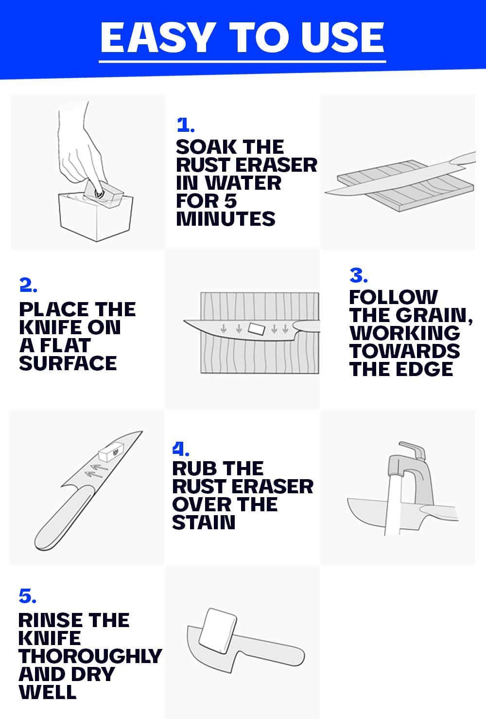 Dalstrong Premium Rust Remover & Eraser - Knife Maintenance and Care - For Knives, Scissors, Stainless Steel Pots and Pans, Whetstones - Sharp Polish for Tools - Calcium Carbonate