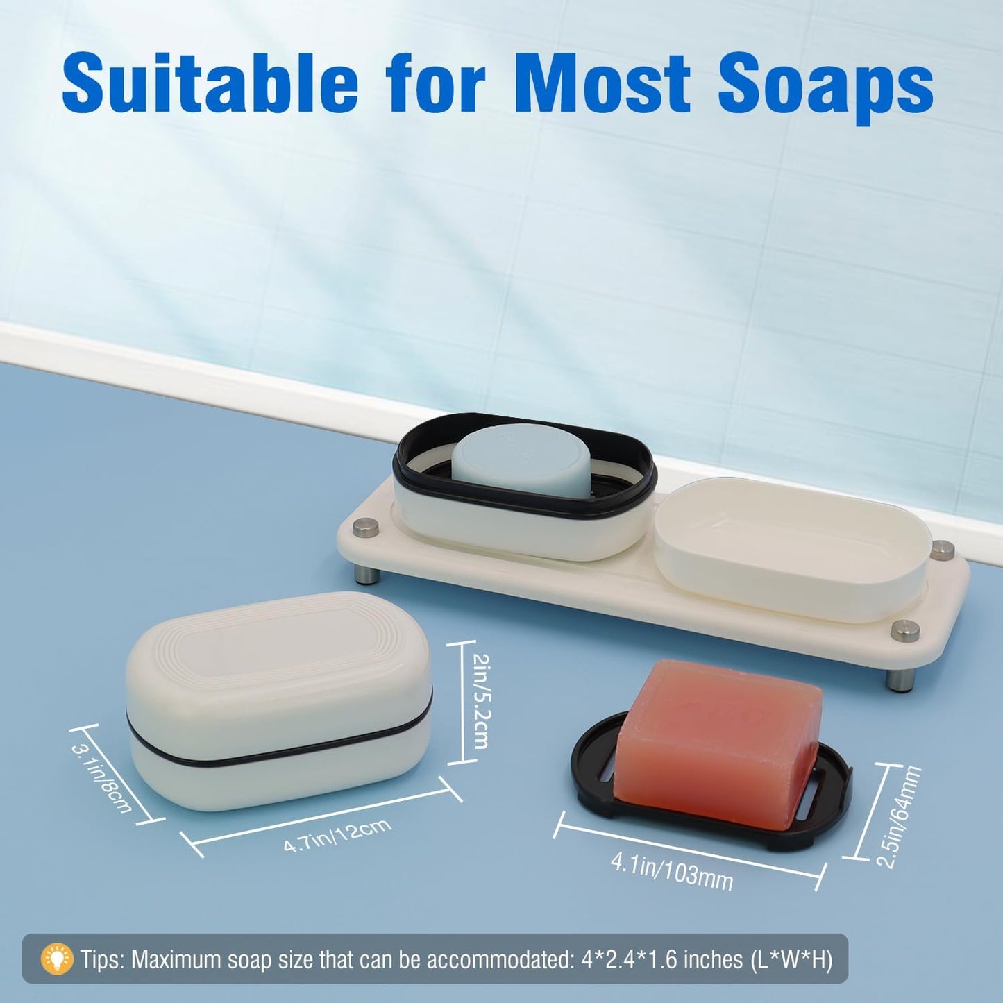 Travel Soap Container, Leakproof Soap Box, Travel Soap Holder with Removable Draining Layer, Portable Soap Case for Traveling, Camping, Gym (White, 1 Pack)