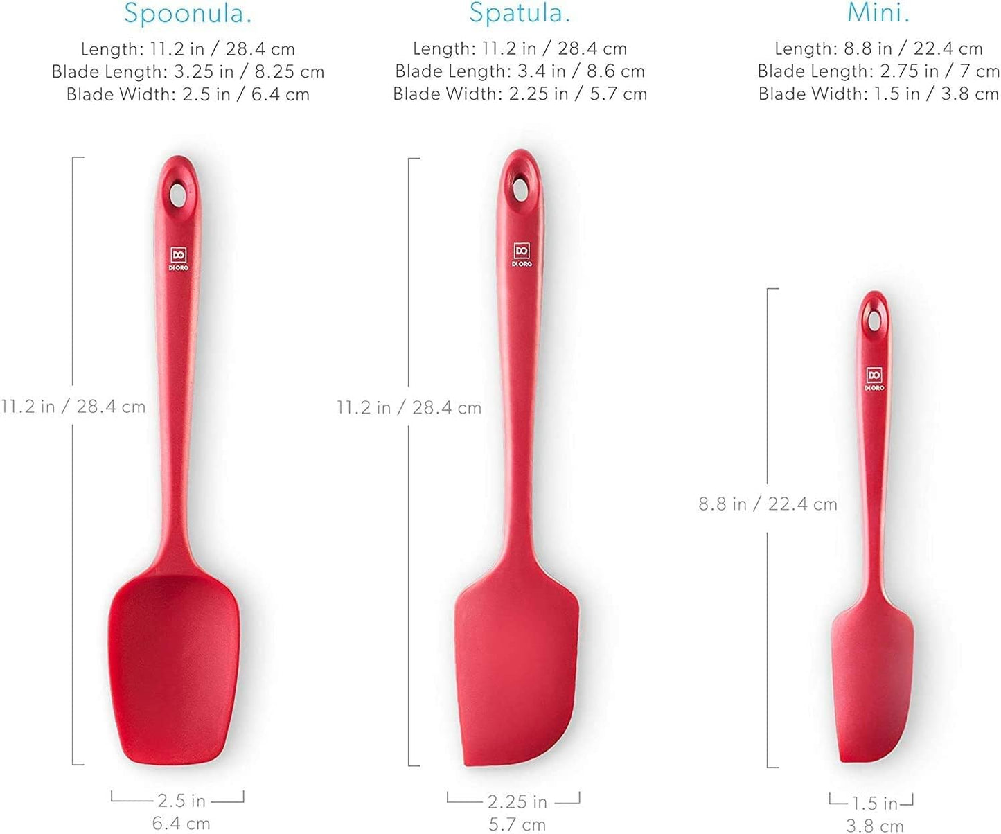 di Oro Living Silicone Spatula Set - 3-piece 600F Heat-Resistant Baking Spoon & Spatulas - Ergonomic Easy-to-Clean Seamless One-Piece Design - Pro Grade Non-stick Rubber with Stainless Steel S-Core Technology! (Red)