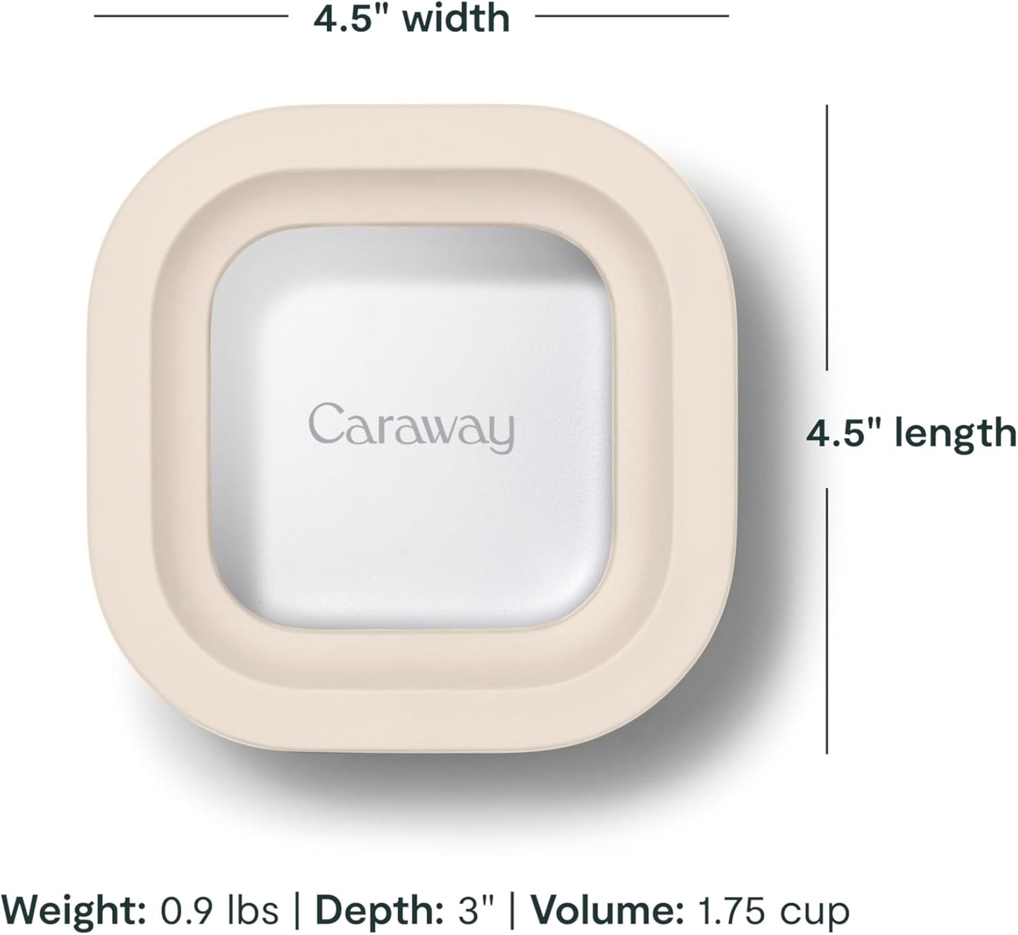 Caraway Mini Square Food Storage Container - 1.75 Cup Glass Storage Container for Food - Non-Toxic Ceramic-Coated Glass - Air Release Technology - Compact & Stackable Design - Cream