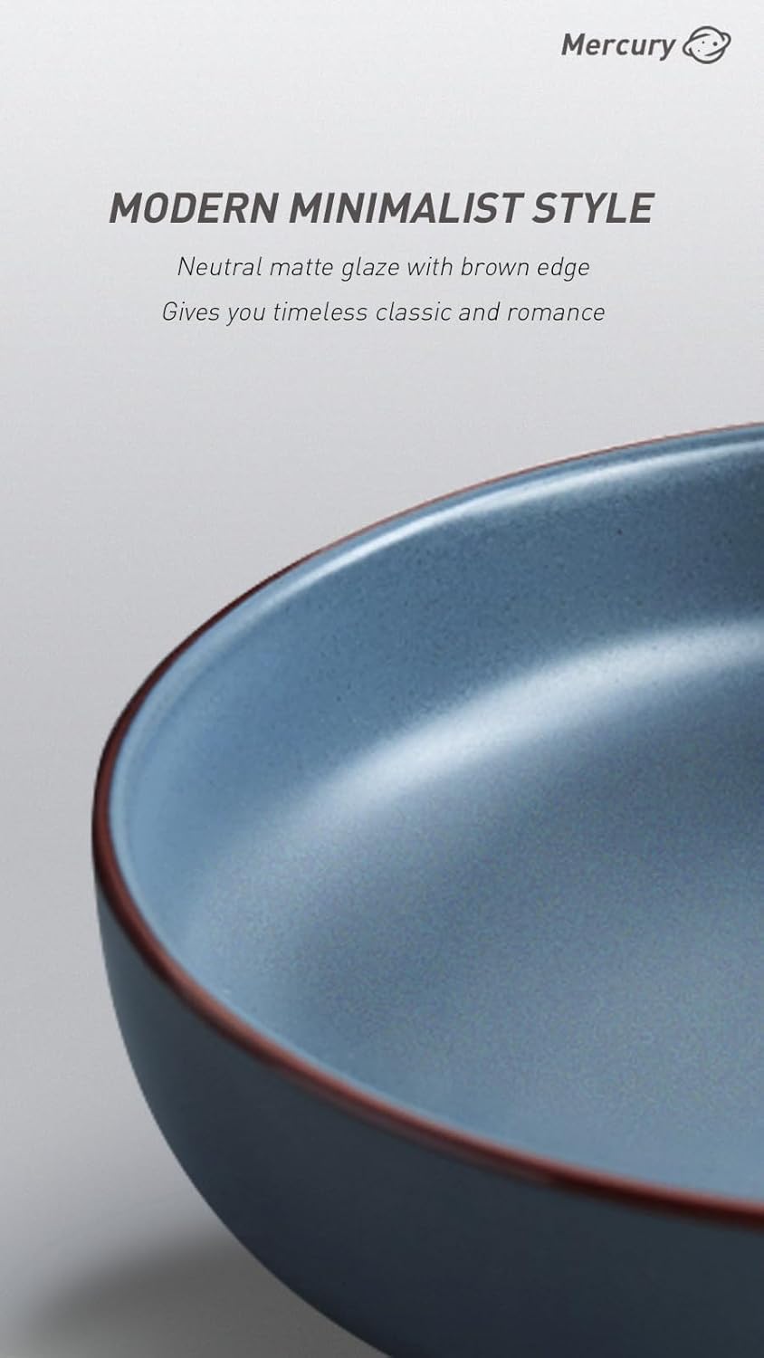 famiware Mercury Pasta Bowls Set of 4, 33 oz Large Salad Bowls, Ceramic Pasta Plates Bowls, Serving Bowls for Kitchen, Microwave & Dishwasher Safe, Charcoal