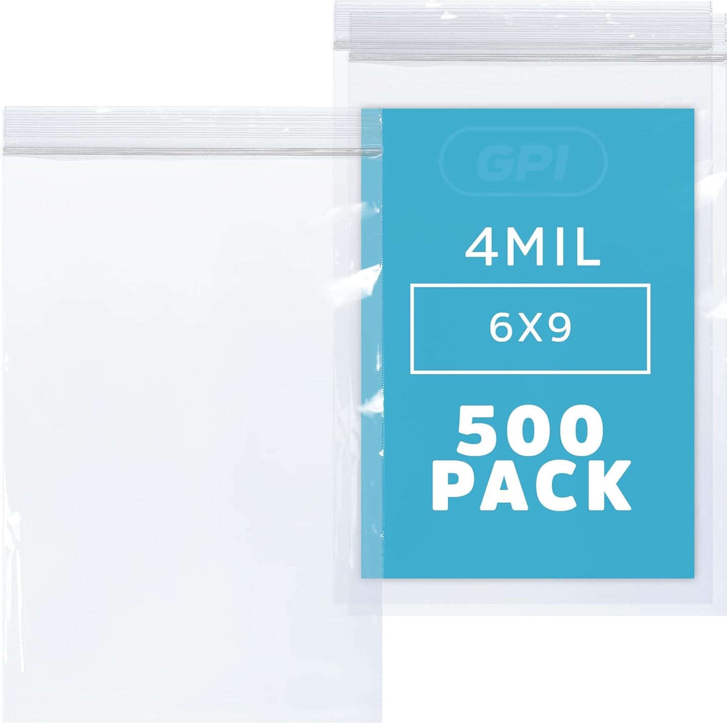 Clear Plastic Reclosable Zip Bags - Bulk GPI Pack of 500 6" x 9" 4 mil Thick Heavy Duty, Strong & Durable Poly Baggies with Resealable Zipper Lock For Travel, Storage, Packaging & Shipping.