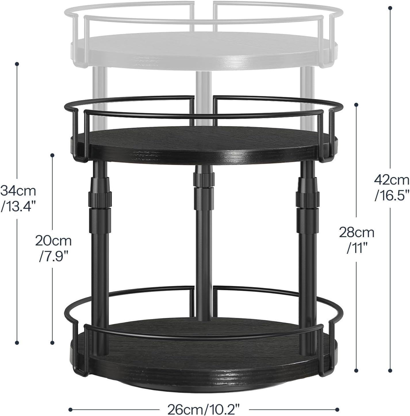 HOOBRO Lazy Susan Organizer Spice Rack, 2-Tier Height Adjustable Rotating Lazy Turntable Spice Organizer, for Kitchen Countertop and Cabinet, Black BB05TL01