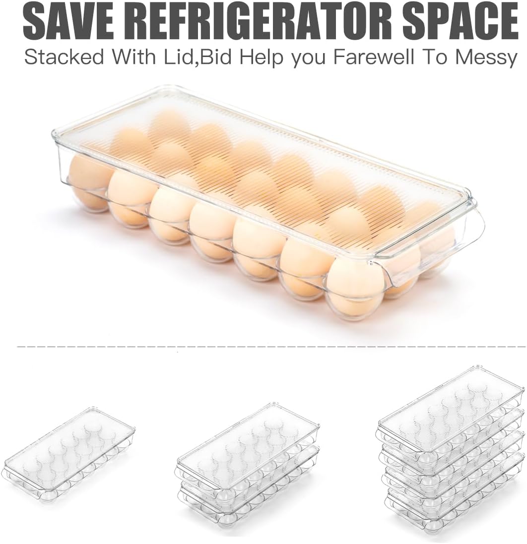 cutesun Egg Holder for Fridge, egg container for refrigerator, 2 Pack Egg Tray for Refrigerator with Lid, Plastic Container for Organizer Bins Holds 42 Eggs (2Packs, 42)