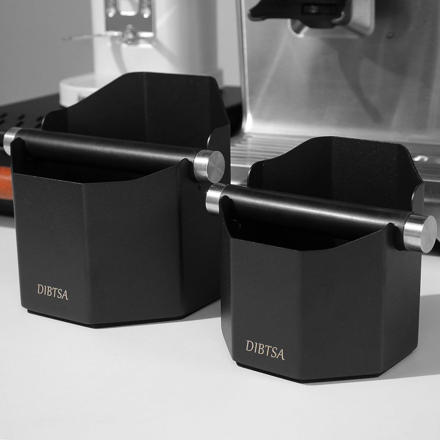 DIBTSA Espresso Knock Box, with Removable Knock Bar and Non-Slip Rubber Base, Espresso Accessory, Stainless Steel, Black, Small