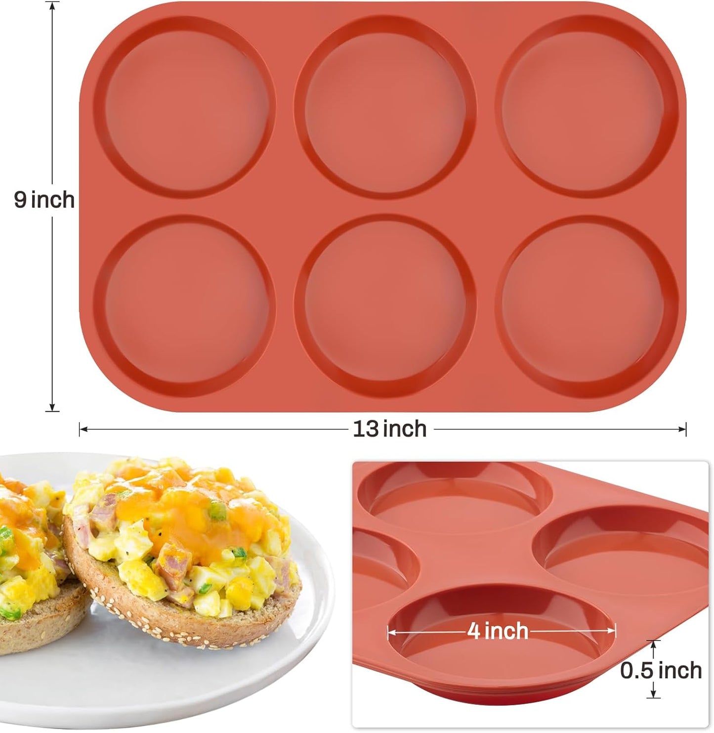 Ocmoiy 4 Inch Silicone Egg Mold for Breakfast Sandwiches, 3 Pack Non-Stick Silicone Jumbo Muffin Top/Hamburger Bun Pan Eggs Bites Molds for Oven Baking Egg Patty, Pancake, Frittata