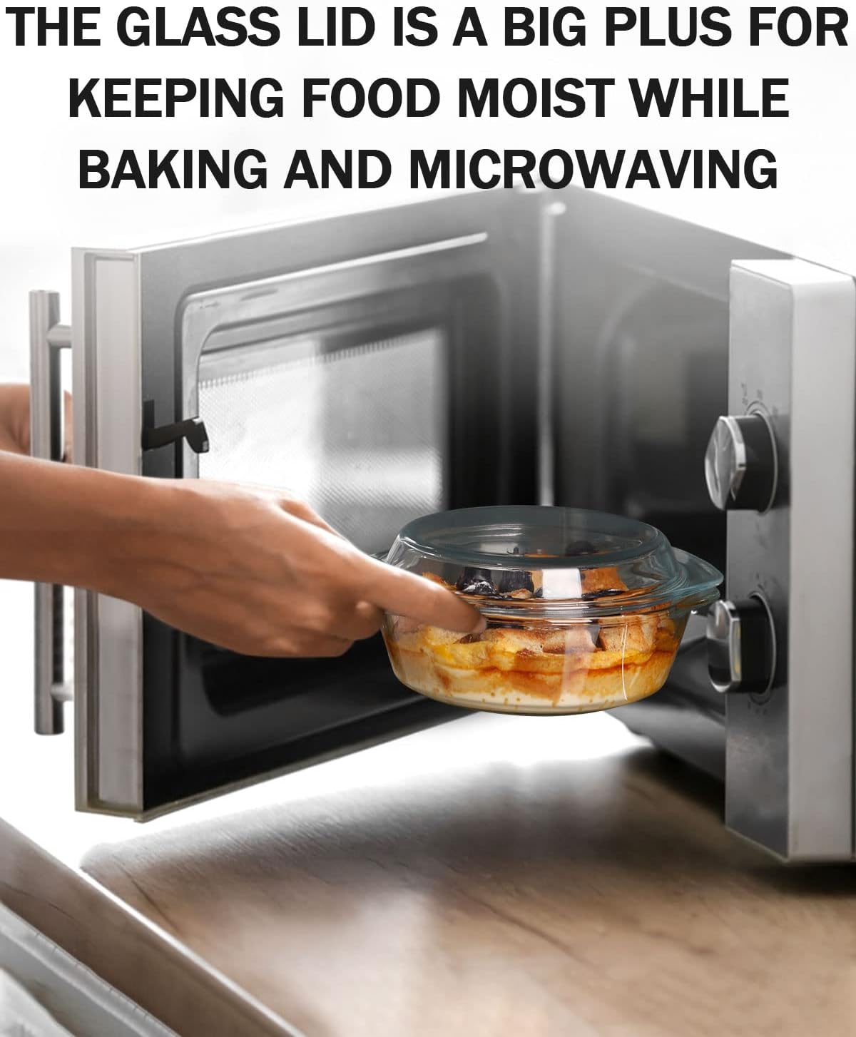 Clear Round Glass Casserole With Lid Glass Bakeware Easy Grab Baking Dish,Microwave, Oven, Freezer, and Dishwasher Safe (0.65L)