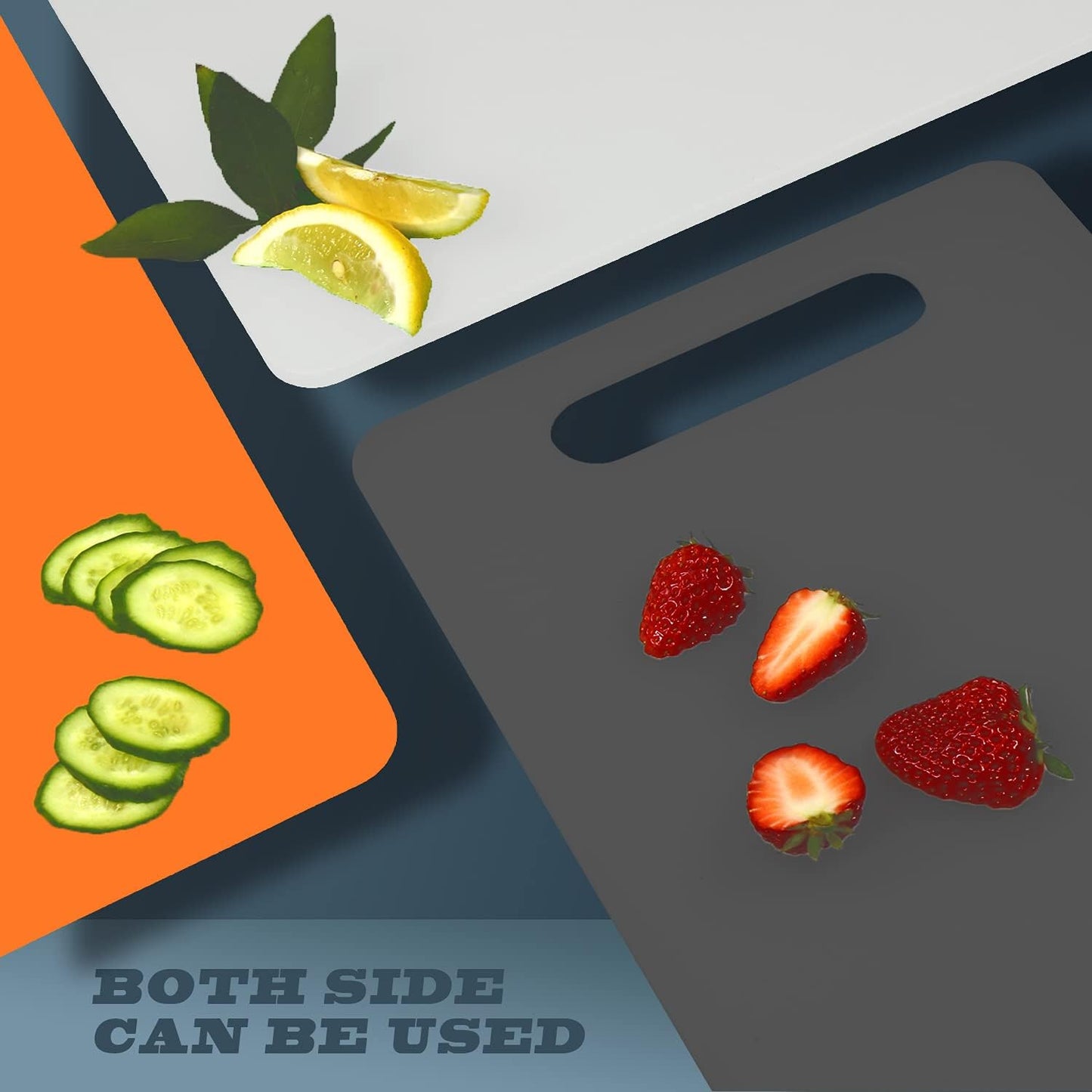 Fotouzy Plastic Utility Cutting Board with Handles, Food Safe PP Material, BPA Free, Dishwasher Safe, Thick Chopping Board, Large Size, Easy Grip Handle, for Kitchen (Orange)