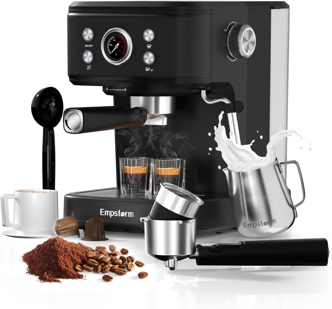 Espresso Machine Latte Coffee Makers 20 Bar, 2 IN 1 Professional Cappuccino Machine and Milk Frother Steam Wand Compatible for NS Original Capsules for Home Brewing - Black