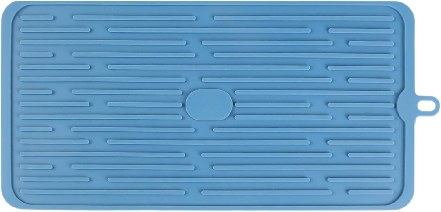 Blue Silicone Dish Drying, Mat Dish Mats for Multiple Usage, Kitchen Heat Resistant Mat, Can Be Rolled Up, Easy to Clean,Eco-friendly for Sink Bar Bottle