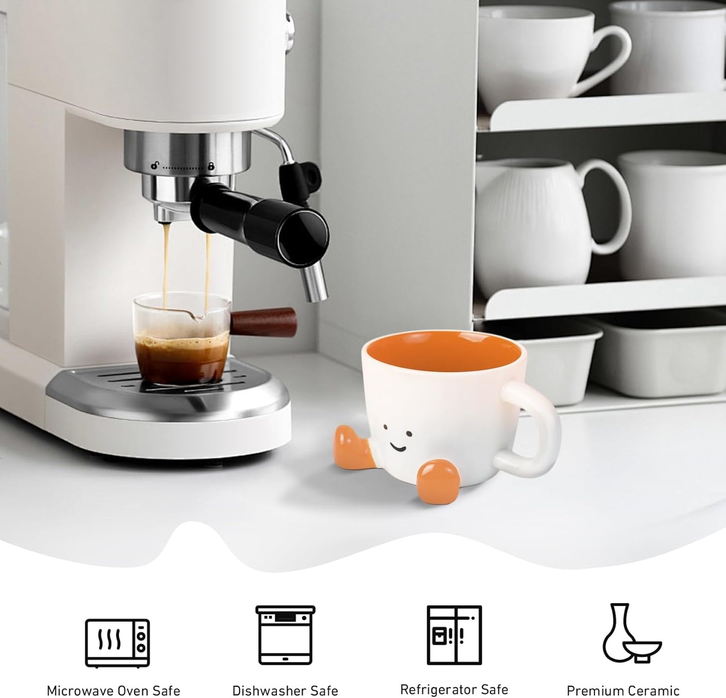 Cute Coffee Mug for Women, Ceramic Funny Coffee Cup - 12 oz Novelty Unique Teacup with Handle - Artistic Coffee Mug for Family, Friends, Coworkers(Orange)