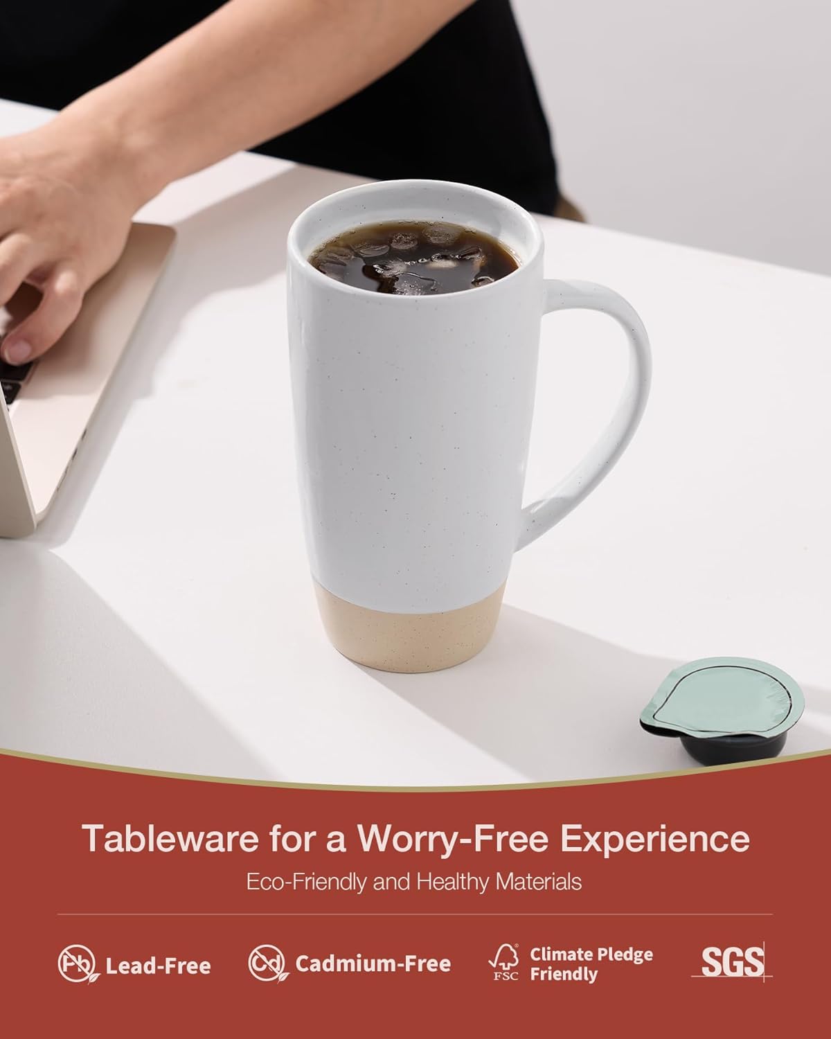 famiware Milkyway Coffee Mugs, 20oz Large Coffee Mug, Ceramic Mug Set of 2 with Lid, Cup Set with Handle for Latte, Tea, Cocoa, Milk, Home & Office, Light Gray