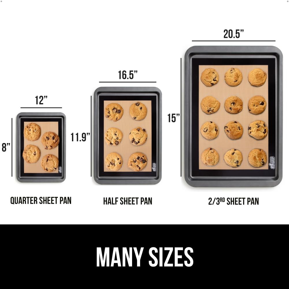 GORILLA GRIP Reusable Nonstick Silicone Baking Mat, 2 Pack, BPA-Free Oven Safe Food Liner, For Cookie Sheets, Toaster Ovens, Easy Clean Kitchen Pastry Mats, 11.75x8.25, Small Quarter Sheet Size, Black