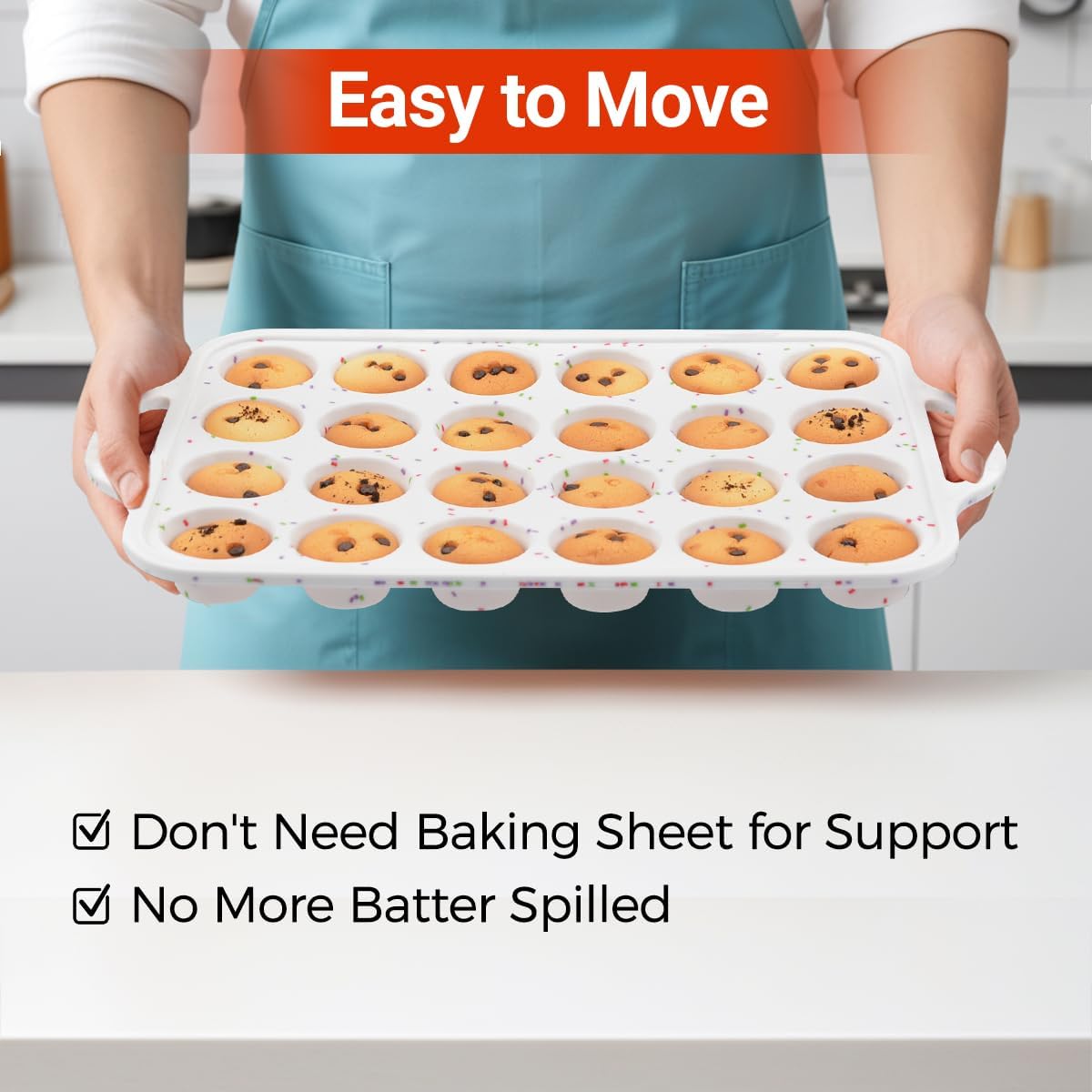 Silicone Mini Muffin Pan, Metal Reinforced Frame 24 Cups Cupcake Pan with Handle Nonstick for Baking Muffins, Cupcakes, Egg Bites