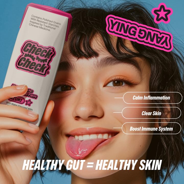 CheckCheck Prebiotic Rice Water, Dawn, Dusk, and Azuki, 12 Pack, 8.45 fl oz Bottles (12 Pack, Azuki)