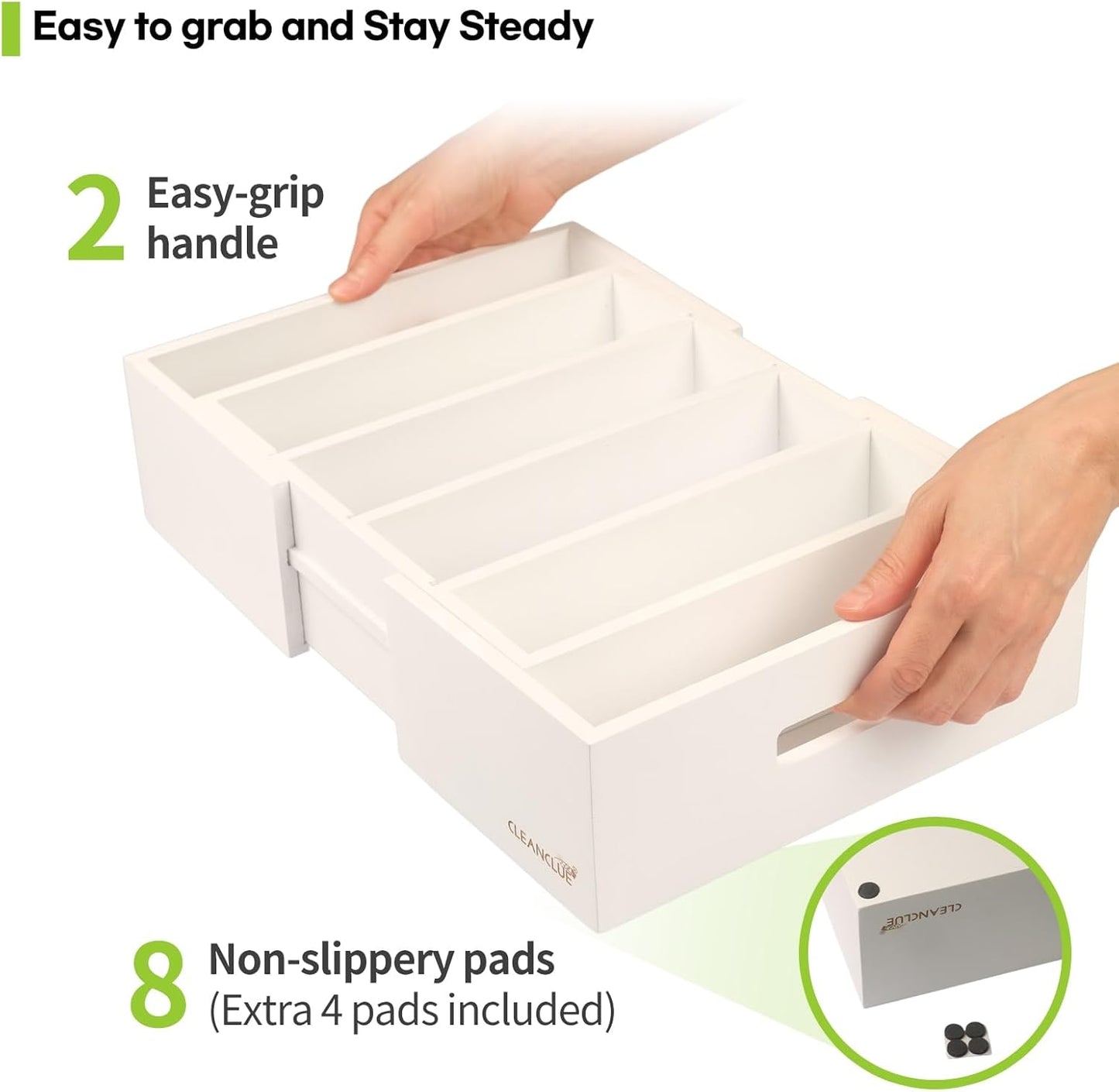 Expandable Kitchen Cabinet Organizer for Food Storage Container Lids, Bamboo Drawer Caddy Adjustable Dividers, Box for Kitchen Storage and Organization, Lids Organizer for Cabinet (White)