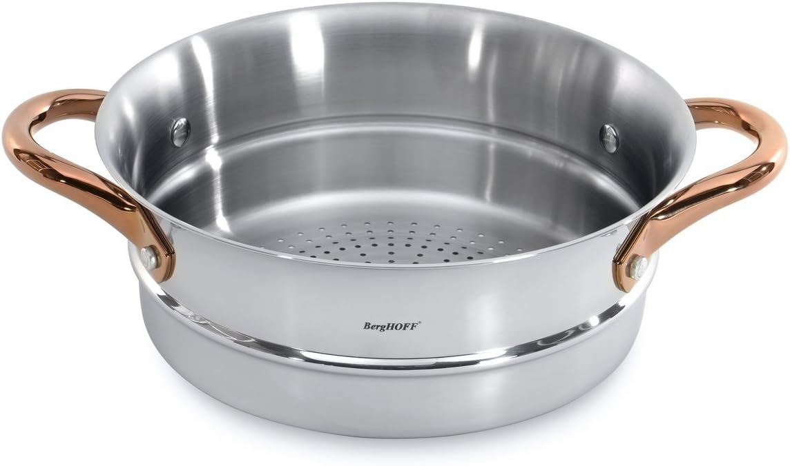 BergHOFF 11 Piece Ouro Cookware Set with Gold Handles, Silver/Rose, Large