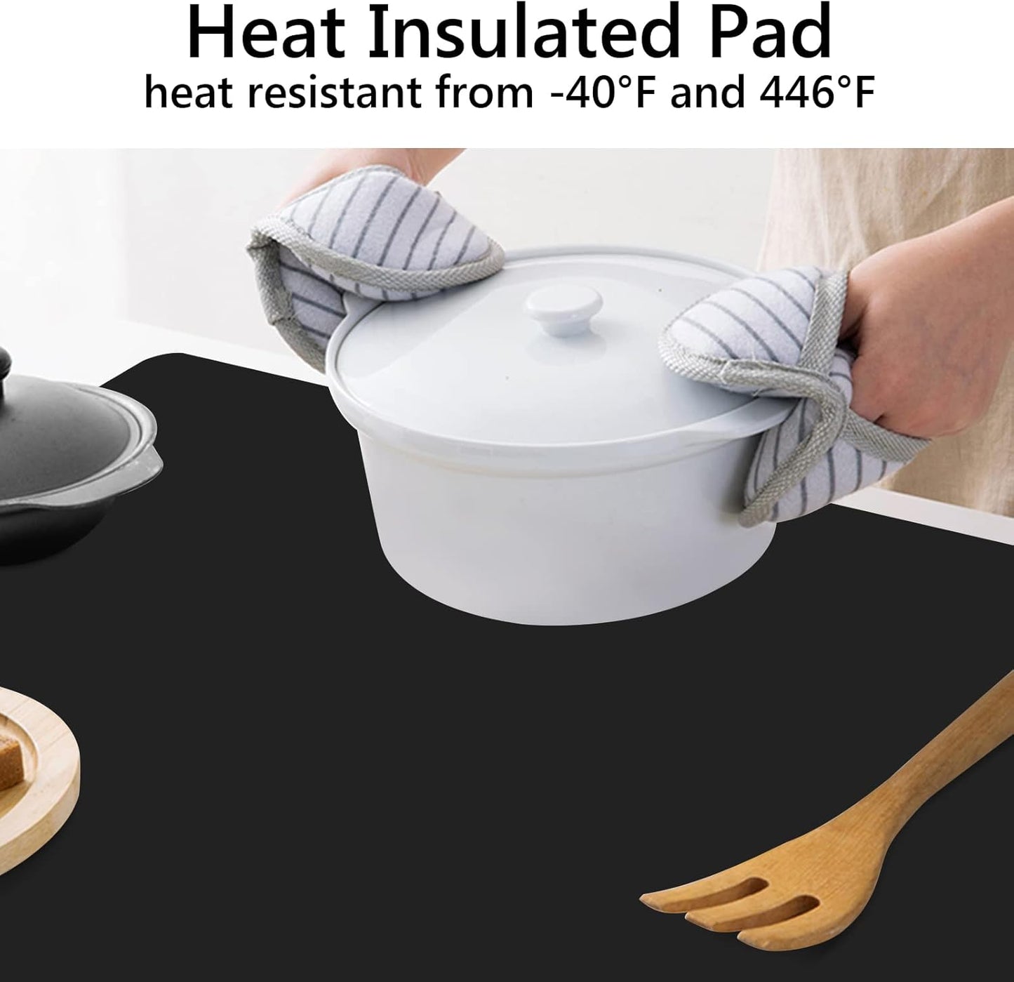 Gartful Silicone Mat for Kitchen Counter, 35" by 24" Extra Large Countertop Protector, 0.06" Thick Multipurpose Mat, Heat-Resistant Placemats, Desk Saver Pad, Table Dish Mat, Nonstick, Nonskid, Black