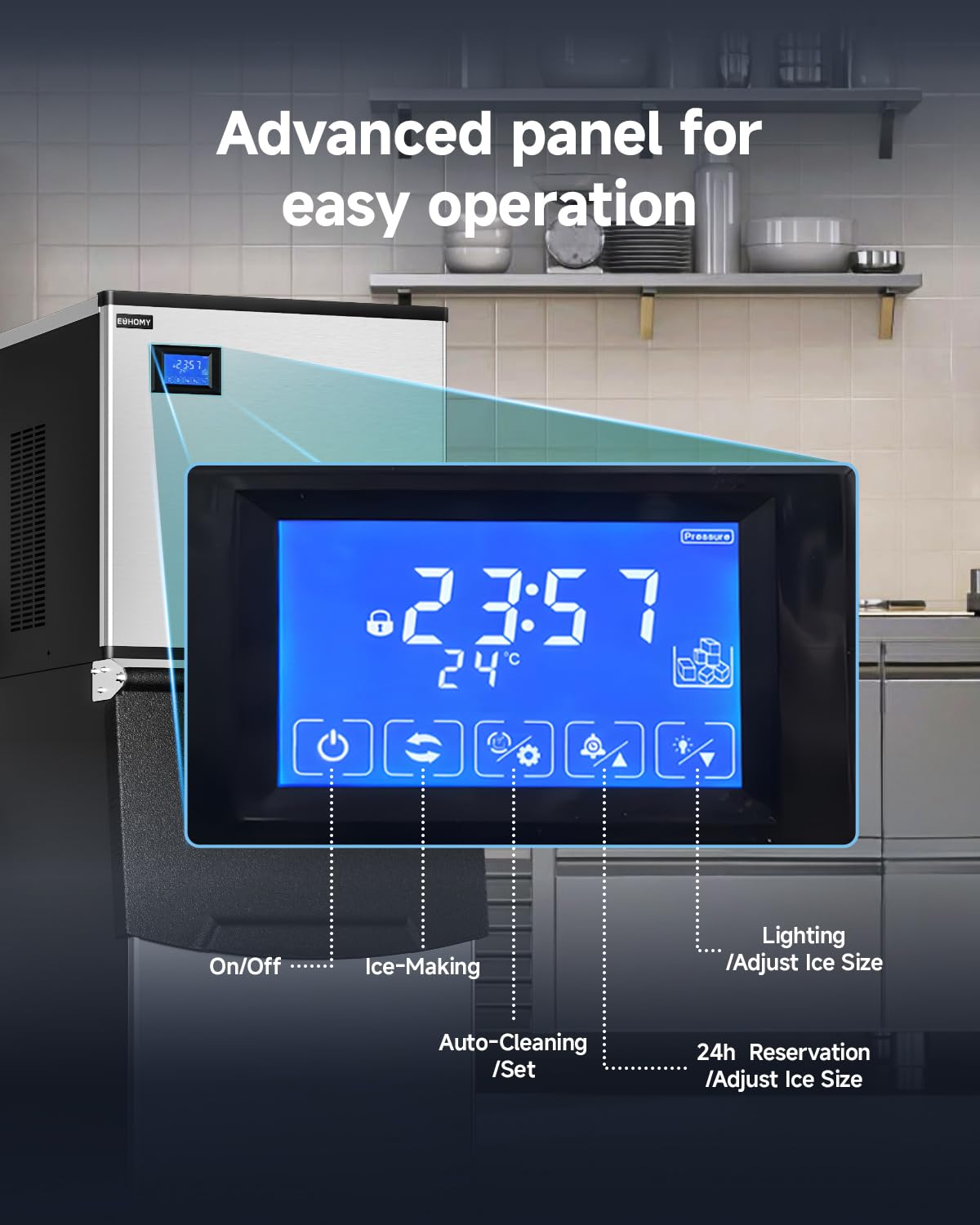 EUHOMY Commercial Ice Maker Machine,600lbs/24H,Industrial Ice Machine with 300lbs Storage Bin,Ice Ready in 10-15 Mins,SECOP Compressor&ETL,Stainless Steel Ice Maker for Bar/Cafe/Restaurant/Business