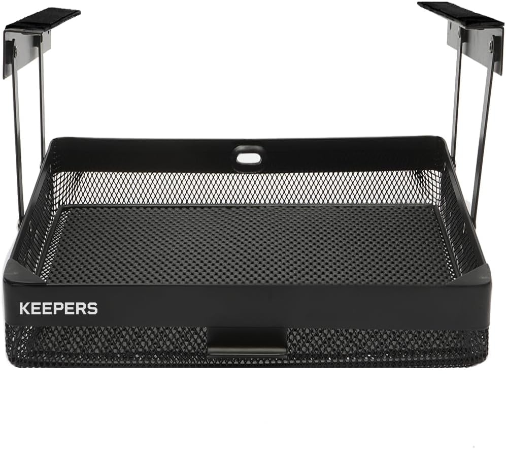 Everything Keeper - Organizer for Home, Kitchen, Bathroom, RV, Small Spaces - Storage Organizers - Compact Metal Basket - Under Cabinet Holder - Easy Install - Holds Strong - 13 x 10 x 2.5 in - Black