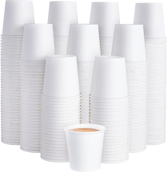 JOLLY PARTY 300 Pack 4 oz Disposable Paper Coffee Cup, Hot/Cold Beverage Drinking Cups for Water, White Hot Paper Coffee Cups