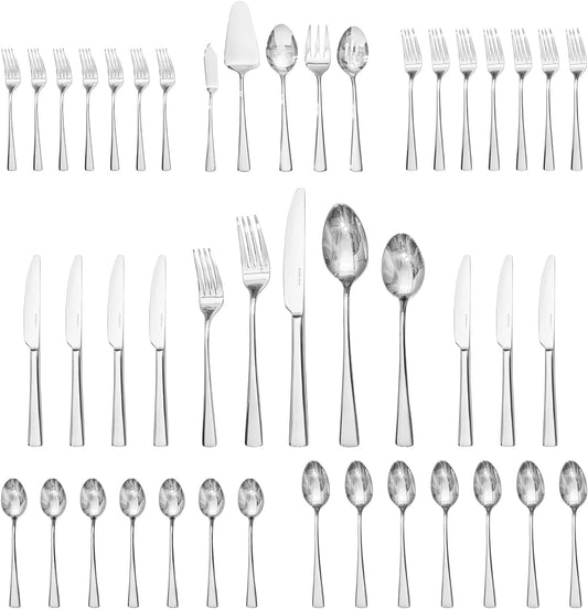 KINGSTONE Silverware Set for 8, 45-Piece Forged 18/10 Stainless Steel Flatware Set with Serving Utensils, Mirror Finish Cutlery Set Dishwasher Safe for Home, Restaurant, Wedding, Party