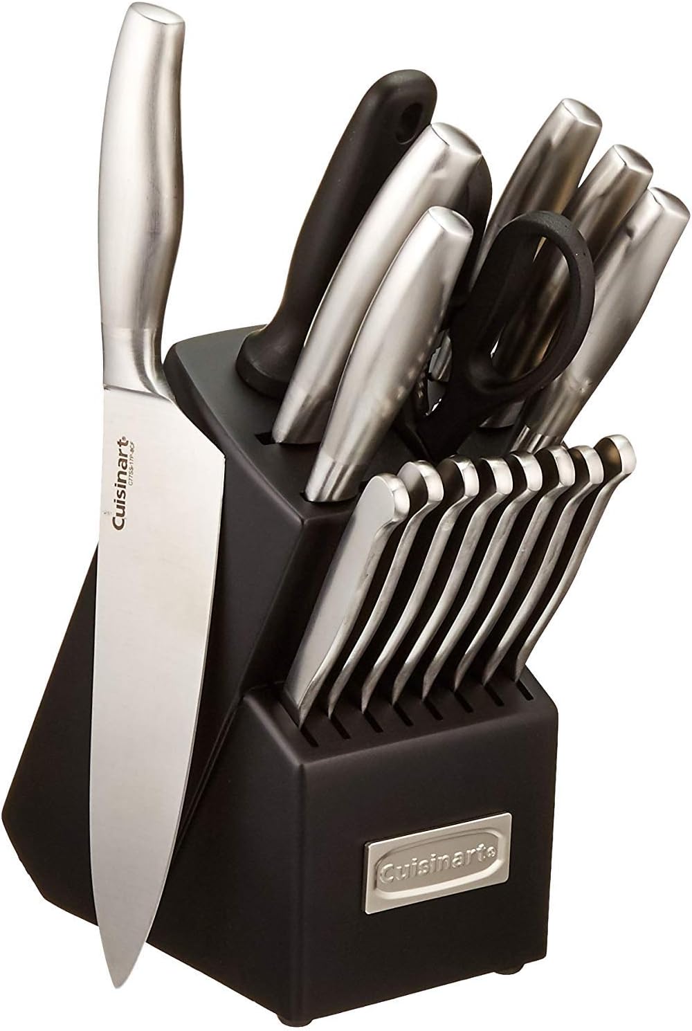 CUISINART Block Knife Set, 17pc Cutlery Knife Set with Steel Blades for Precise Cutting, Lightweight, Stainless Steel, Durable & Dishwasher Safe, C77SS-17P