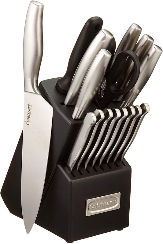 CUISINART Block Knife Set, 17pc Cutlery Knife Set with Steel Blades for Precise Cutting, Lightweight, Stainless Steel, Durable & Dishwasher Safe, C77SS-17P