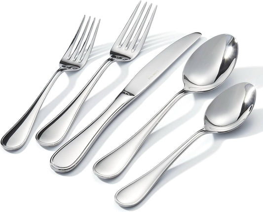 KINGSTONE 30 Piece Teardrop Silverware Set for 6, 18/10 Stainless Steel Flatware Set, Modern Design Cutlery Set for Home/Hotel/Wedding,Mirror Polished and Dishwasher Safe