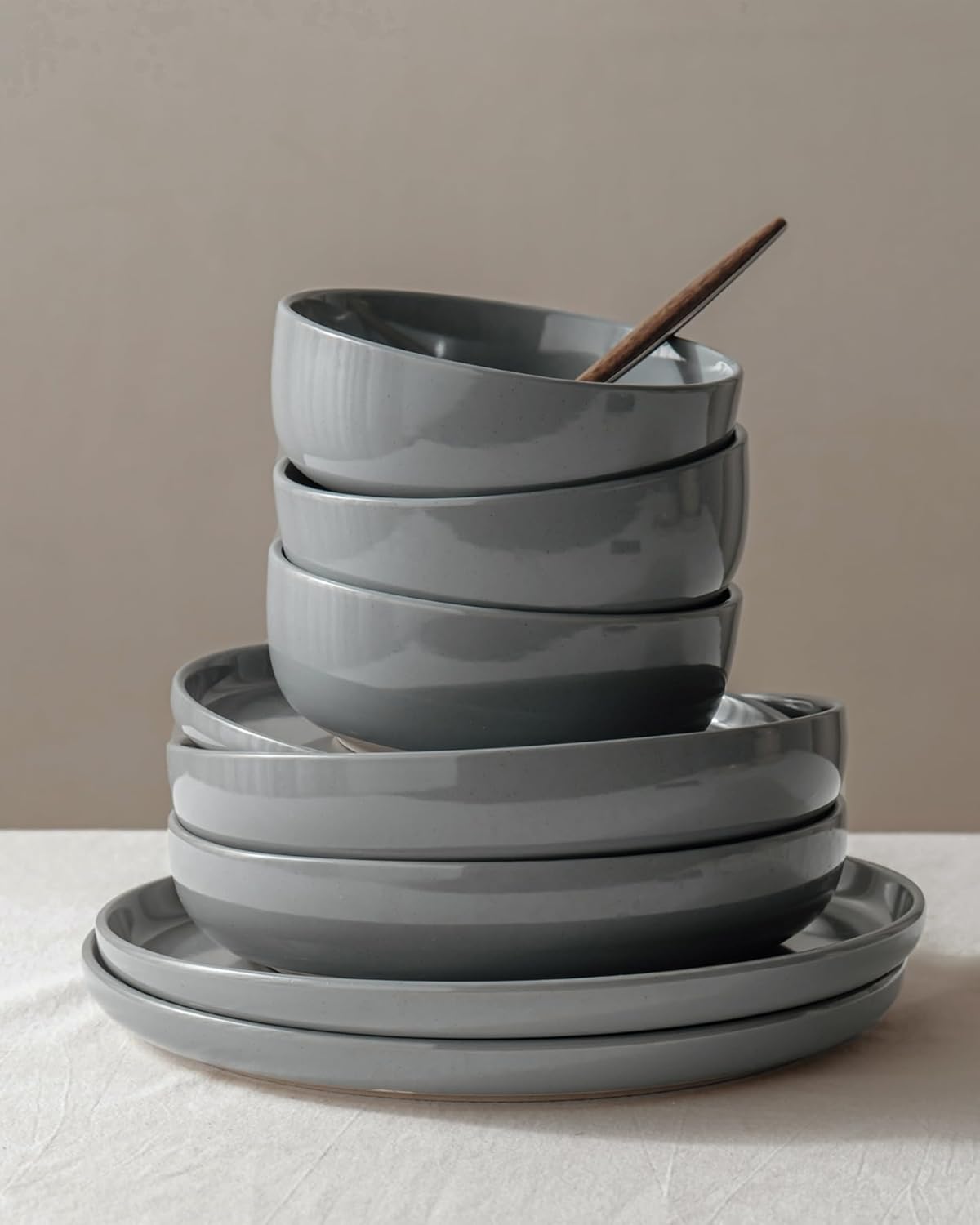 Famiware Milkyway Dinnerware Sets, 24 Piece Dish Set, Plates and Bowls Sets for 8, Dark Gray