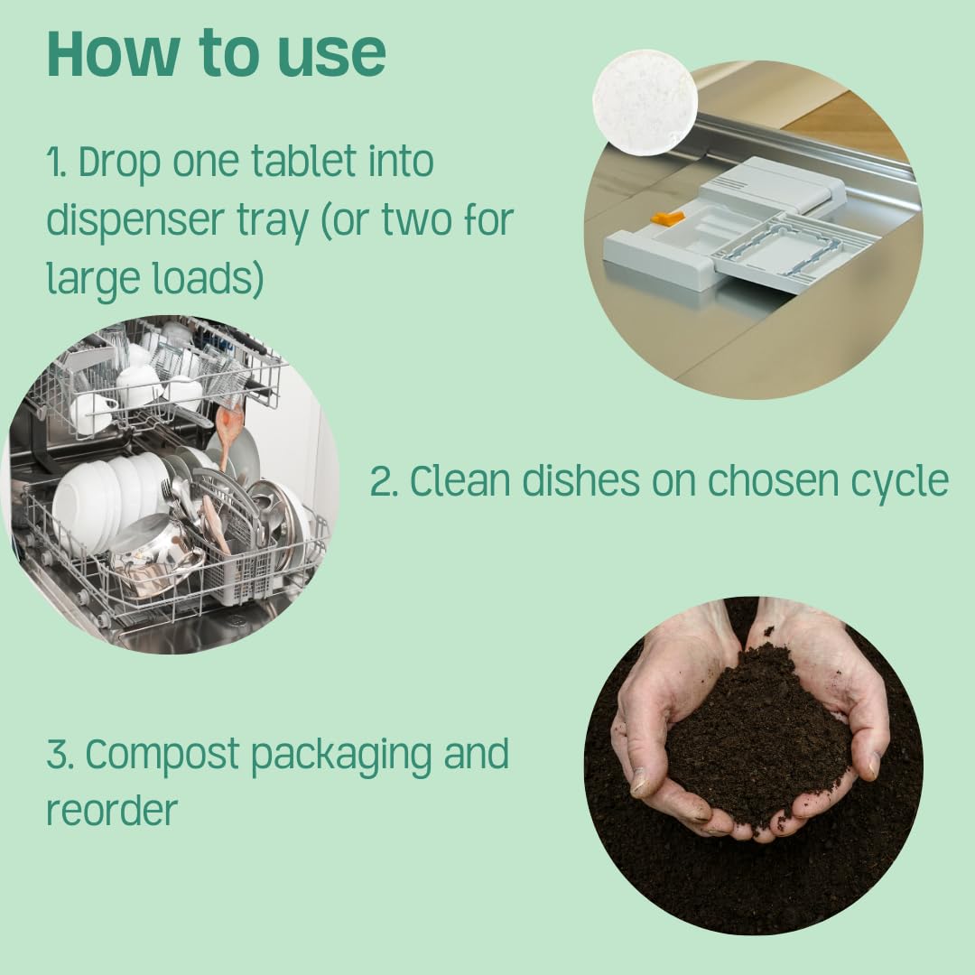 Dish Washing Machine Tablets, Pack of 40 - Fragrance-Free, PVA-Free, Non-Toxic Dishwasher Tablets in Compostable Packaging – Women-Owned Company, Leaping Bunny Certified