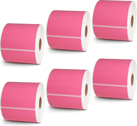 BETCKEY - 3" x 5" Multipurpose & Large Shipping Labels Compatible with Zebra & Rollo Label Printer,Premium Adhesive & Perforated[Pink, 6 Rolls, 2100 Labels]