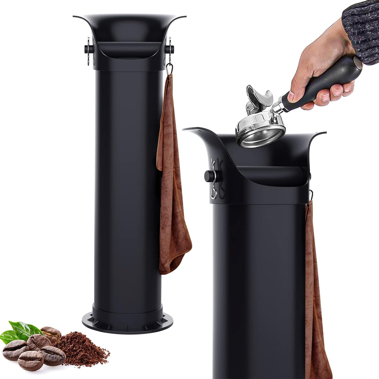 Knock Box for Espresso Grounds, Home and Commercial Use Knockbox with Removable Non-Slip Base & Barista Towel, Espresso Knock Box, Coffee Grind Collection Dump Bin, Extra Large