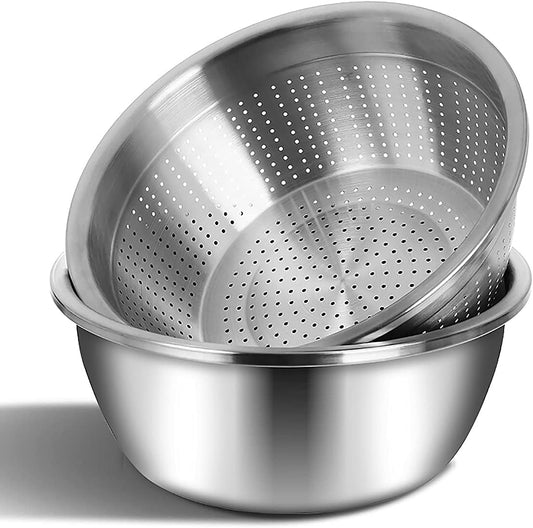 meleg otthon Stainless Steel Mixing Bowls, 8.5QT Salad Bowl, Metal Bowls With water filter basin, Stainless Steel Basin, Heavy Duty Deeper Edge Mirror Finish Dishwasher Safe Bowl (XXL)…