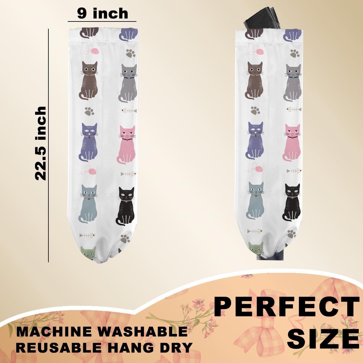 Cat Plastic Bag Holder, Wall Mount Grocery Bag Holder for Plastic Bags, Large Reusable Grocery Bags Organizer Storage Dispenser for Home Kitchen Pantry Decor, Cat Lover Gifts for Women