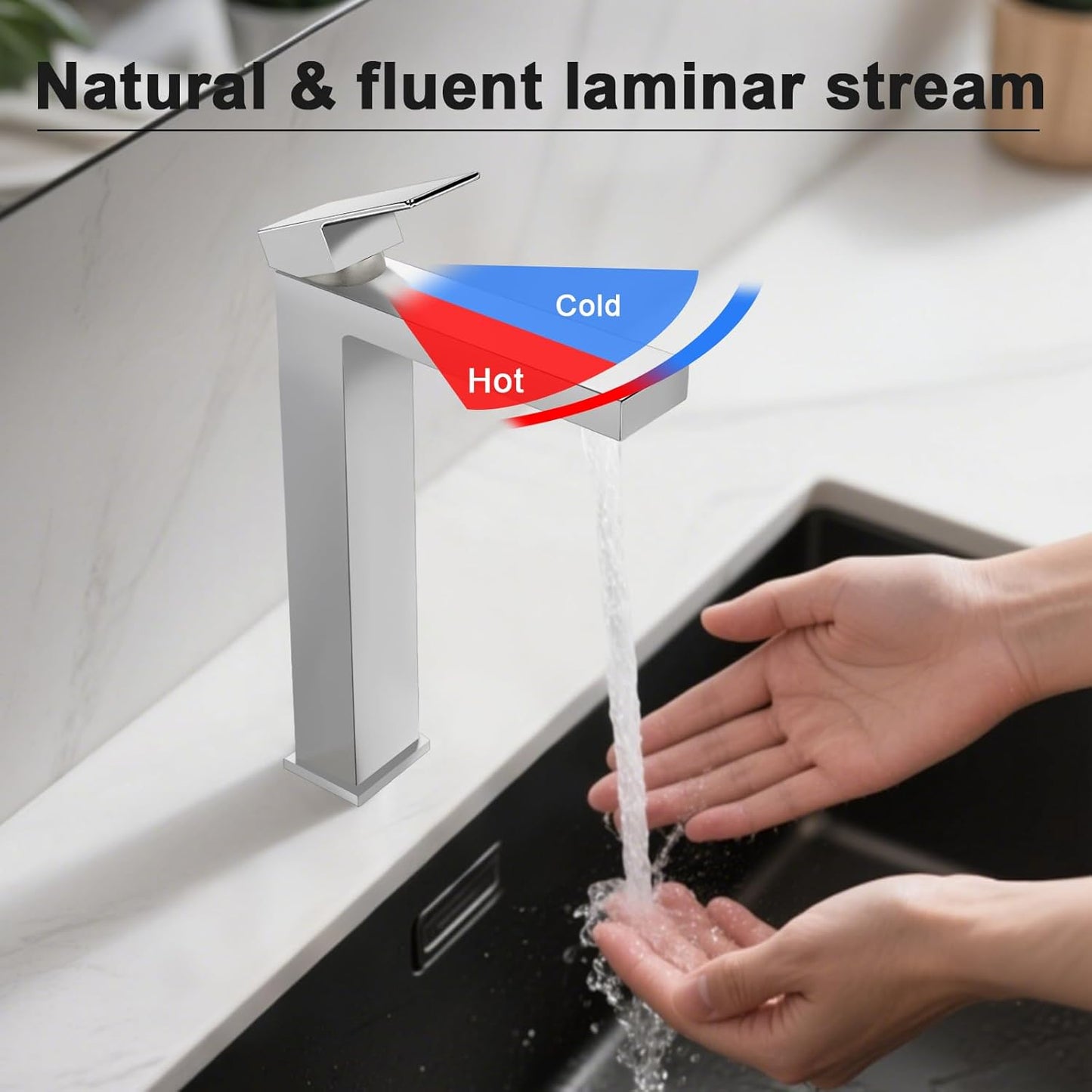 Brushed Nickel Solid Brass Tall Single Handle Bathroom Faucet, cUPC & CEC Certified Vessel Sink Faucet 1 Hole, Mixer Bar Tap with Pop Up Drain & Water Supply Hoses