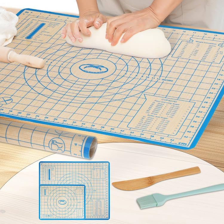 Silicone Baking Mat,28in×20in & 16in×12in Pastry Mat,Measuring Non-slip Dough mat Mats for Baking,Kneading Dough,Table Mats Blue (2Pack)