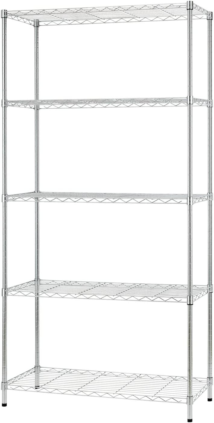 FDW 14" D×36" W×72" H Wire Shelving Unit Metal Shelf with 5 Tier Adjustable Layer Rack Commercial Strong Steel for Restaurant Garage Pantry Kitchen，Chrome