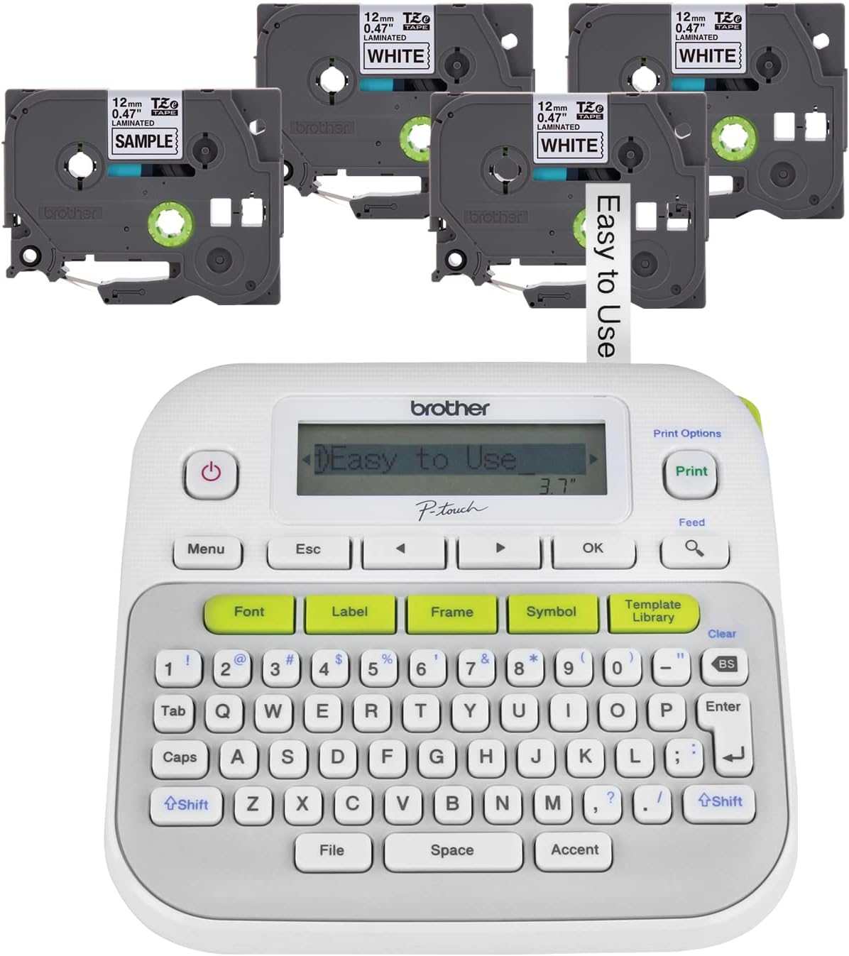 Brother P-Touch, PTD210, Easy-to-Use Label Maker Bundle (4 Label Tapes Included), White, Small